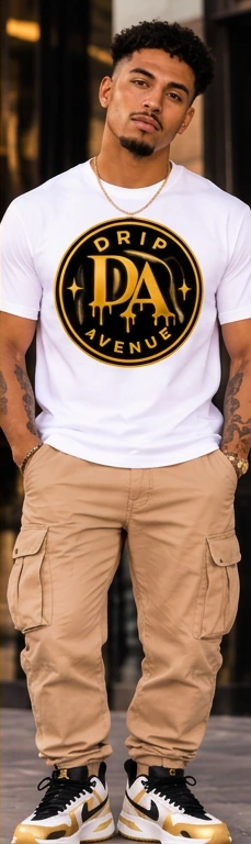 Full-body model wearing Drip Avenue men’s streetwear look 6