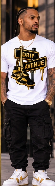 Full-body model wearing Drip Avenue men’s streetwear look 2