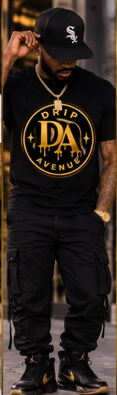 Full-body model wearing Drip Avenue men’s streetwear look 3
