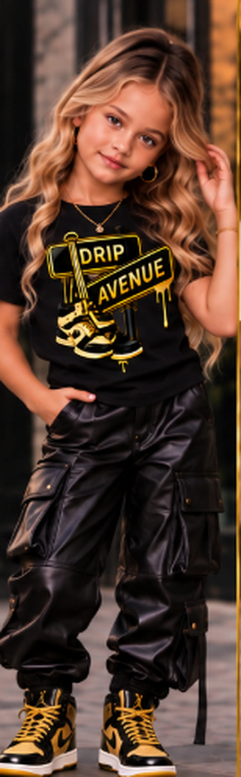 Full-body youth model wearing Drip Avenue streetwear look 5