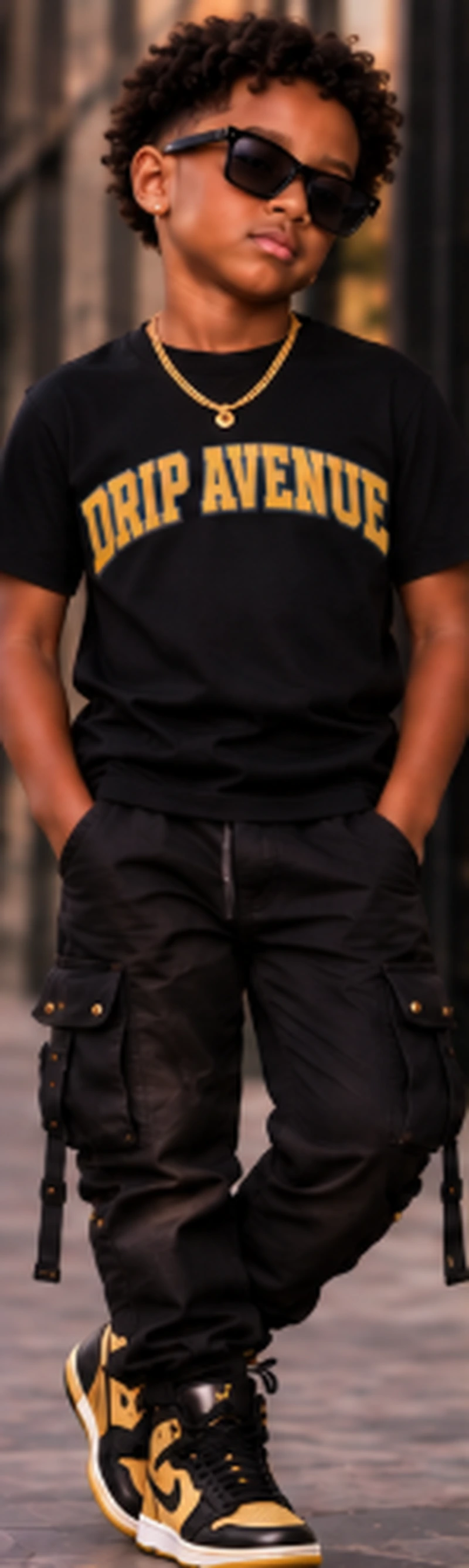 Full-body youth model wearing Drip Avenue streetwear look 1