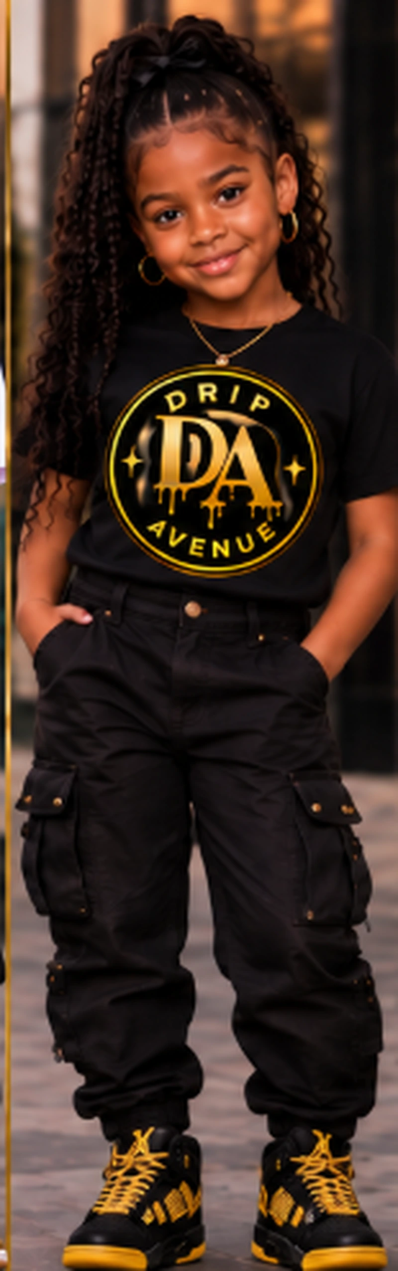 Full-body youth model wearing Drip Avenue streetwear look 3
