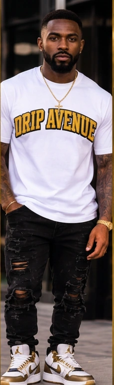 Full-body model wearing Drip Avenue men’s streetwear look 4