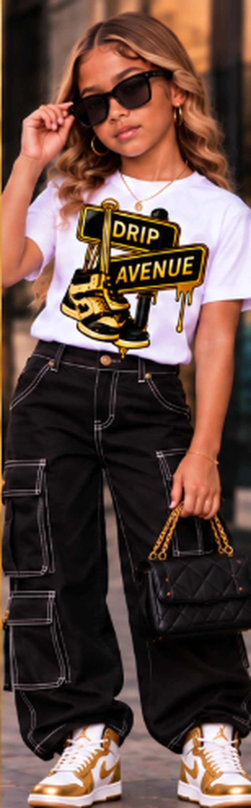 Full-body youth model wearing Drip Avenue streetwear look 2