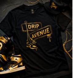 Drip Avenue graphic tee — gold chain styling